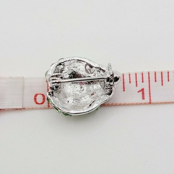 Pave Rhinestone Ladybug Brooch 5/8" Silver Tone Green Insect EUC Small Bling - Picture 8 of 9